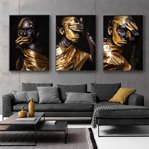 Pintura al Óleo Moderna <span class=keywords><strong>de</strong></span> Mujer Africana Dorada, Arte <span class=keywords><strong>de</strong></span> Pared en Lienzo Negro y Dorado <span class=keywords><strong>para</strong></span> Sala <span class=keywords><strong>de</strong></span> Estar, Decoración del Hogar, Impresiones <span class=keywords><strong>de</strong></span> Pósteres - Product Image 2