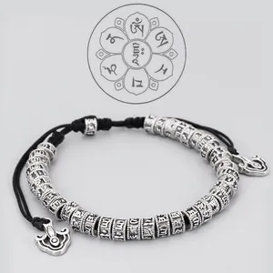 Pulseira de bronze tibetano masculina, bracelete com 6 palavras antiguidade para mantra om mani padme hum