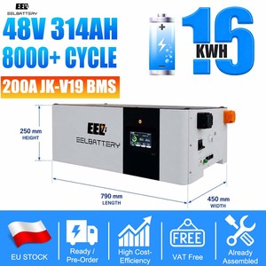 Bateria EEL V6 Pro Max 16KWH 16S 51.2V 250A com Disjuntor e Fusível Integrados, Célula LiFePO4 CATL 314AH + BMS JK-V19 200A - Estoque na Polônia - Product Image 1