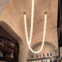 Décoration artistique nordique, suspension LED de plafond, pour escalier, salle à manger, villa, moderne, avec boules de cristal, longue installation pour grands projets