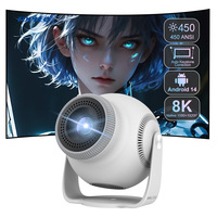 Mini Proyector de Fútbol Android 14 Inteligente con Decodificación de Video 8K, Proyector Inteligente Android Portátil Redondo de 450ANSI, Proyector de Cine en Casa