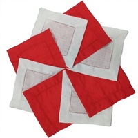 Serviette de cocktail en coton et lin rouge 15x15cm, broderie dessinée, dessous de verre décoratif, tapis de table