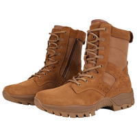 Bottes tactiques de combat pour hommes - Bottes d'hiver respirantes mi-mollet pour la randonnée et l'escalade avec fermeture éclair et lacets, semelle extérieure en caoutchouc