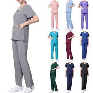 Mannen Vrouwen Zomer Verpleegster Uniformen Scrubs Pakken Korte Mouw Elastische Arts Ziekenhuis Uniform Sets Top Broek Scrubs