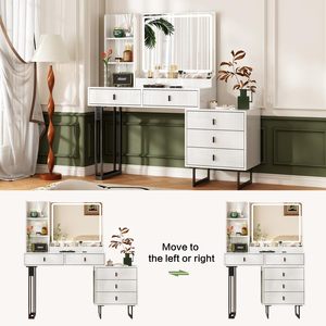 Coiffeuse réglable <span class=keywords><strong>avec</strong></span> miroir LED et tiroirs de rangement - Product Image 3