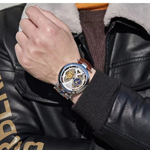 Montres automatiques pour hommes DIFFUL Luxury Big Skeleton Dial Sports Waterproof, avec phase lunaire, <span class=keywords><strong>tourbillon</strong></span> et bracelet en cuir. - Product Image 1