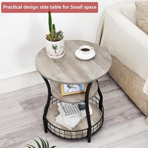 Mesa auxiliar moderna de metal y madera de 3 niveles, mesita de noche pequeña redonda para sofá, sofá para beber o usar al final de la noche - Product Image 4