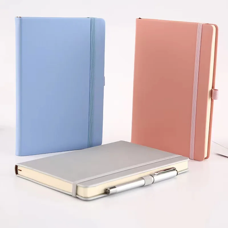 a5 Hardcover customized pu leather 2022 journal notebook with elastic rubber band closure lined pages