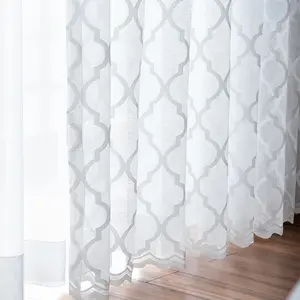 编织几何摩洛哥瓷砖经编图案窗帘四叶窗纱透明装饰
