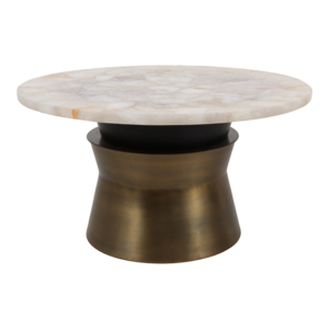 Tavolino da Caffè Rotondo con Piano in Agata e Base in Metallo, Tavolo Decorativo Moderno per Soggiorno e Arredamento Casa - Product Image 1
