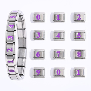 Stainless Steel Purple Arabic Numeral DIY Italian Modular Bracelet Unisex Everyday Wear - Product Image 1