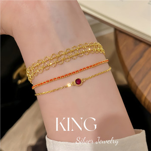 Pulsera de Hilo Rojo King Silver Jewelry, Plata de Ley S925, Chapada en Oro, Doble Capa Trenzada, Estilo Retro, Unisex, para Uso Diario - Product Image 4