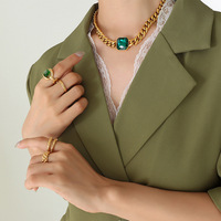 Bracelet tendance avec pendentif rond en pierre précieuse plaqué or 18 carats de 10 mm, grand breloque en cristal, et collier ras-du-cou en acier inoxydable avec chaîne cubaine