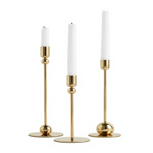 Set of 3 Gold Taper Candle <b>Holder</b> with <b>Glass</b> Chimney Metal <b>Candlestick</b> Stand Wedding Dining Table Decor - Product Image 3