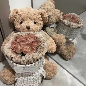 Regalo di compleanno carino per la festa della mamma di san valentino le piccole fragranti <span class=keywords><strong>rose</strong></span> cappuccino orso bouquet - Product Image 1