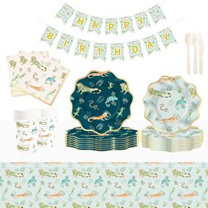 DAMAI New Customized Animal Theme <b>Disposable</b> Dessert Dinner Paper Plates Cups Napkin Tableware Set Party Supplies - Product Image 1