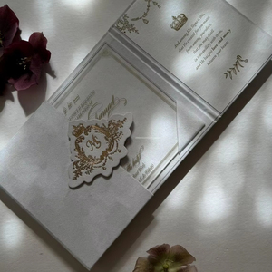 Invitaciones de Boda Tradicionales de Terciopelo, Plegables, Personalizadas, de Lujo, con Sobre Blanco Cristalino, Invitaciones Triplicadas - Product Image 4