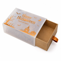 Boîte cadeau coulissante en papier kraft recyclé XJY personnalisée pour Halloween avec manchon en PVC givré et estampage à chaud