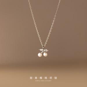 Collier pour femme en argent S925 D9346, style court, élégant, tempérament, perle d'eau douce, lumière intense, design élégant en forme de goutte d'eau - Product Image 1