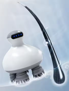 Peine de mano impermeable para amasar, Dispositivo de masaje del cuero cabelludo para el cuidado del cabello con 5 cabezales, 4 velocidades, masajeador de cabeza con infusión de aceite para el crecimiento del cabello - Product Image 4