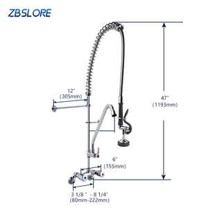 Wall Mount Mixing Faucet Pre Rinse Wall Bracket Pull Down Sprayer Spring Kitchen Sink Faucet