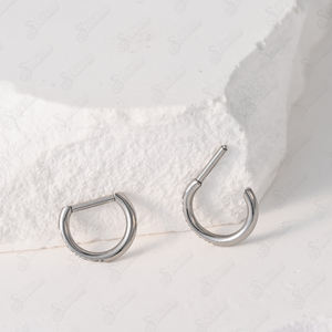 Joyería Hipoalergénica para Piercing de Nariz, Diseño en Forma de D con Segmento Articulado de Titanio G23, 1.0 mm, Blanco, Zirconia Redonda 5A con Engaste de Garra - Product Image 6