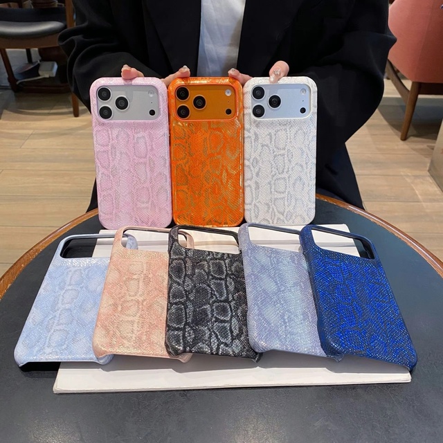 Case for iphone 17 Pro Max 16 15 14Plus Embossed PC Cell Anti Scratch Back Cover Luxury Snake Skin Pattern Pu Leather Hard Phone
