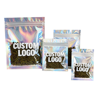 Sacs en mylar holographique irisé à fermeture éclair, transparents à l'avant, résistants aux odeurs, pour petites entreprises, bijoux, cadeaux, avec logo personnalisé