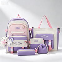 Ransel sekolah gaya kuliah lucu 17 inci, Set 5 potong dengan kotak pensil modis dan tas jinjing tahan air tas bahu