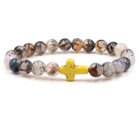 Buitenlandse handel best verkochte zwarte drakenaderstenen kruis elastische kralenarmband kralenarmband cadeau unisex