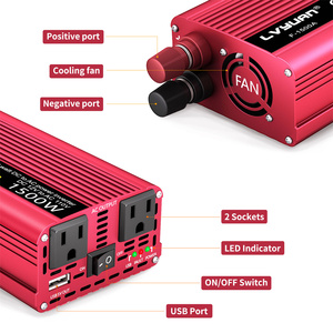 Convertisseur de courant pour voiture <span class=keywords><strong>LVYUAN</strong></span> 12V 24V DC vers 110V 120V AC <span class=keywords><strong>500W</strong></span> 1500W à onde sinusoïdale modifiée avec 2 prises US pour appareils électroménagers - Product Image 2