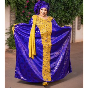 <span class=keywords><strong>Robe</strong></span> <span class=keywords><strong>Longue</strong></span> Riche <span class=keywords><strong>en</strong></span> <span class=keywords><strong>Bazin</strong></span> Guipure Violet et Jaune de Haute Qualité, Nouveauté Originale pour Femmes, Tenue de Soirée et Mariage - Product Image 4