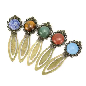 Vintage Flower Agate Pieces Inlaid on Gem Alloy Promotional Bookmarks for Learning Stationery with Great Value