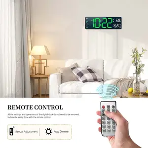 Jam Dinding Digital Layar Besar dengan Suhu Dalam Ruangan Nordic Sederhana Ruang Tamu Meja Dinding Led Jam Alarm dengan Remote Control
