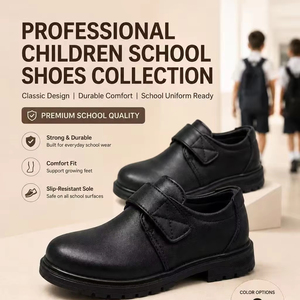 Kids School <strong>Shoes</strong> Black Uniform <strong>Shoes</strong> Comfortable <strong>Velcro</strong> School Footwear Lightweight Anti Slip Student <strong>Shoes</strong> for Boys Girls - Product Image 1