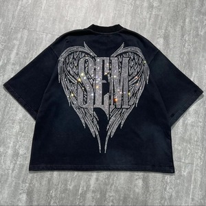 T-shirt surdimensionné vintage sérigraphié, avec strass de créateur, effet vieilli et délavé à l'acide, respirant, motif graphique personnalisé, 100% coton - Product Image 3