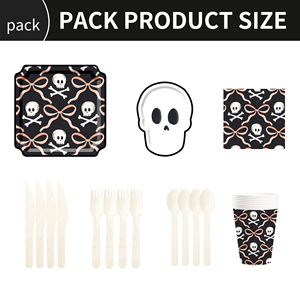 DAMAI Nouvel ensemble de vaisselle d'Halloween avec motif de crâne, comprenant des assiettes et des gobelets en papier jetables pour les fournitures de fête d'Halloween - Product Image 3