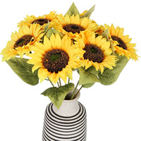 Tournesols artificiels 50 cm, fleurs artificielles 1 pièce à longue tige avec feuilles, tournesols en soie pour décoration extérieure, fêtes, mariages, bricolage