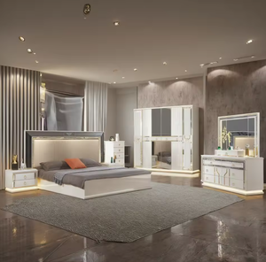 Ensembles de meubles de <span class=keywords><strong>chambre</strong></span> à coucher modernes et luxueux, cadres de lit plateforme capitonnés en métal doré, tailles King et Queen, avec rangement, pour usage domestique - Product Image 4