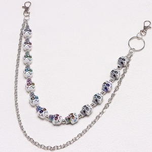 Skeleton Pattern Metal Waist <b>Chain</b> Double Layer Beaded Skull Pendant For Jeans Hip Hop Style Casual Wear - Product Image 2