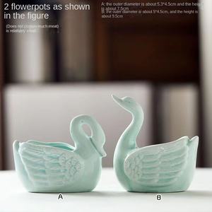 Nordic Swan a forma di ceramica smaltata carnosa Mini vasi da fiori per la casa all'aperto giardino decorazione Desktop con piattini - Product Image 3
