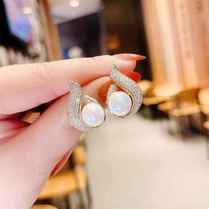 Real Gold Electroplating Silver Needle Pearl Zircon Trendy Party <b>Hook</b> Fishtail Water Drop Luxury <b>Earrings</b> - Product Image 1