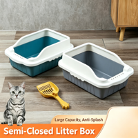 Bac à litière semi-fermé extra large pour chat avec contrôle des odeurs, grande capacité, conception anti-éclaboussures pour petits chats et chatons, en plastique PP