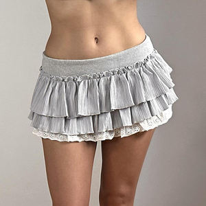 Falda mini de fiesta para mujer, estilo Y2K, dulce y linda, con cintura baja, corte en A, dobladillo de encaje, transpirable y ecológica, con diseño de pastel de capas. - Product Image 3