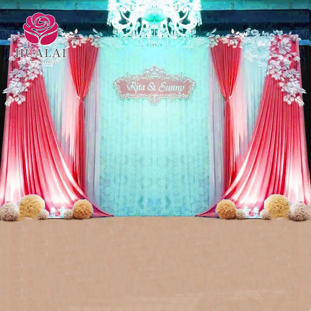 elegance ice slik and embroidery organza fabric backdrop drape curtain for wedding party