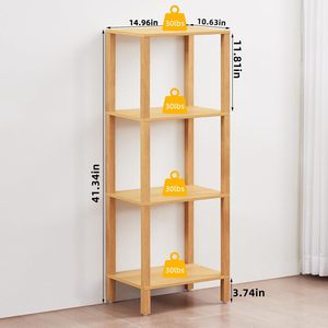 Wooden Floor Standing Bookshelf 4 Tier 14.96x10.63x41.34in Storage <b>Rack</b> For Bathroom Living Room <b>Kitchen</b> - Product Image 1