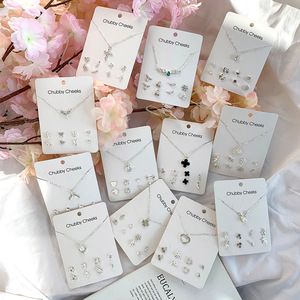 Conjunto de joyería de moda, aretes y collar con colgante de cristal, chapado en plata, regalo para mujer - Product Image 3