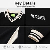 Maillot de rugby personnalisé IKDEER pour homme, manches longues, col en V, manches raglan, empiècements latéraux, col à bordure noire et blanche, fabricant de vêtements