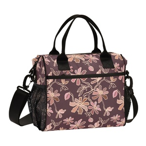 Fashion Brown Flower Custom Logo Aluminum Foil Waterproof Shoulder Thermal Lunch Bag Custom Insulated Cooler Bag for Women - Product Image 1