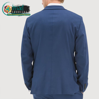 Costume d'affaires bleu pour homme, style britannique, simple boutonnage, col à revers, tissu polyester infroissable, coupe droite, formel, pour le bureau